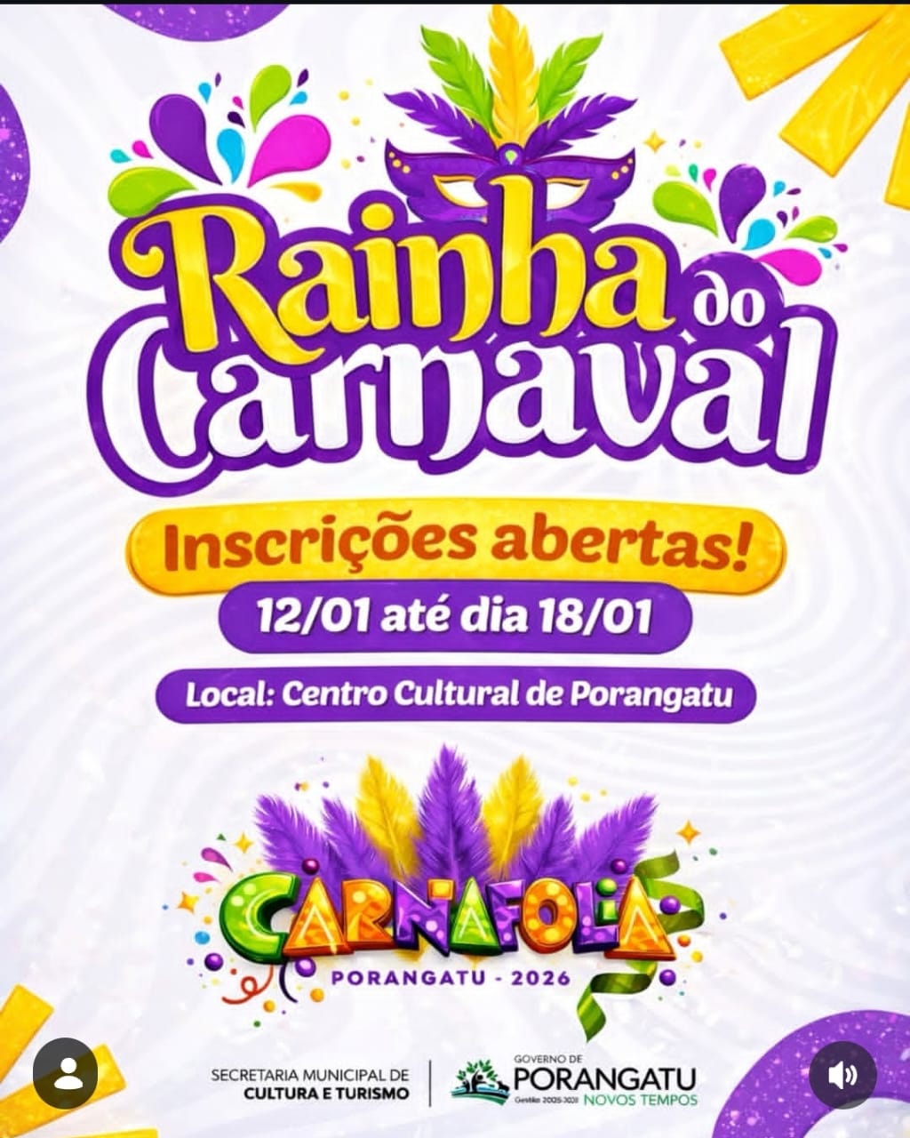 GOVERNO DE PORANGATU LANÇA REGULAMENTO PARA ELEIÇÃO DA RAINHA E PRINCESA DO CARNAFOLIA 2026