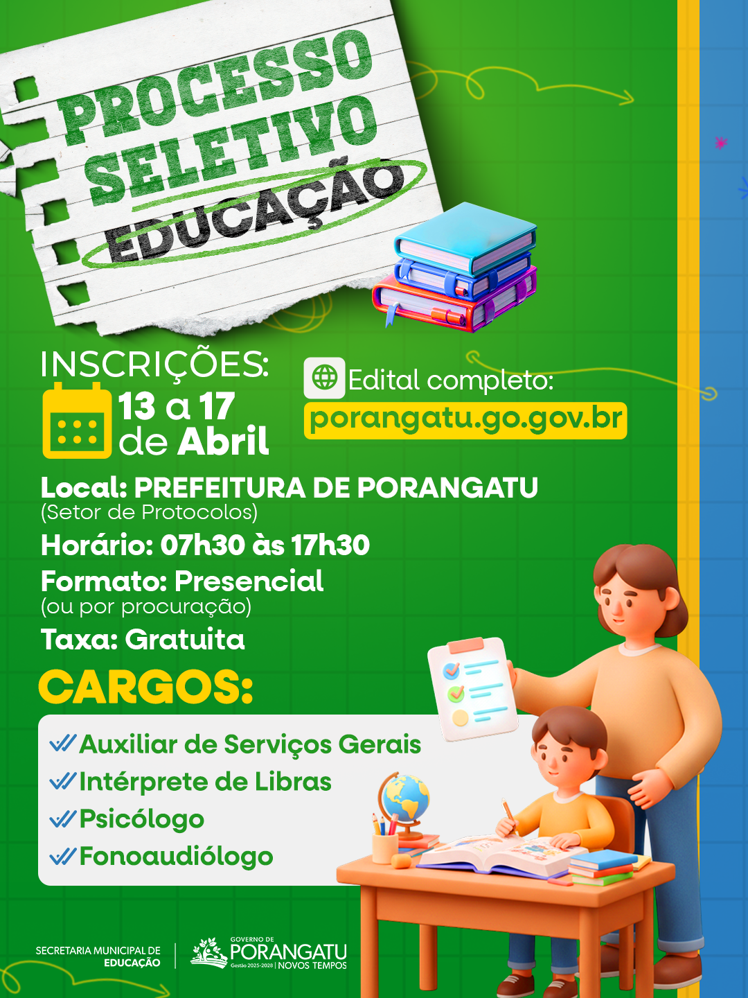 GOVERNO DE PORANGATU ABRE PROCESSO SELETIVO SIMPLIFICADO PARA A EDUCAÇÃO