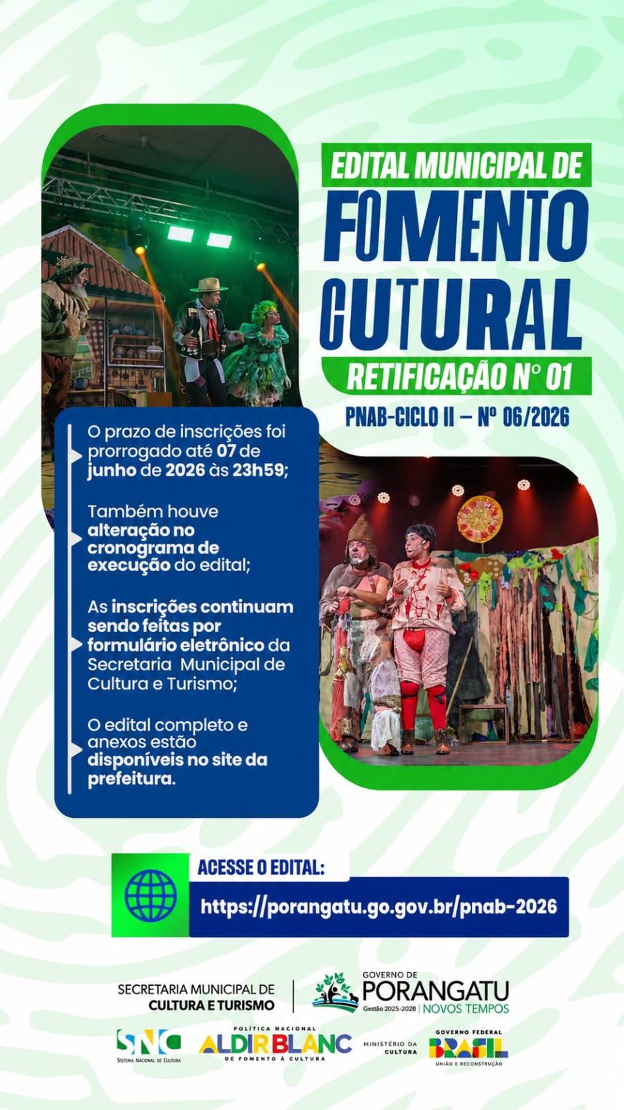 PRAZO DE INSCRIÇÕES PARA O EDITAL MUNICIPAL DE FOMENTO CULTURAL É PRORROGADO ATÉ 07 DE JUNHO